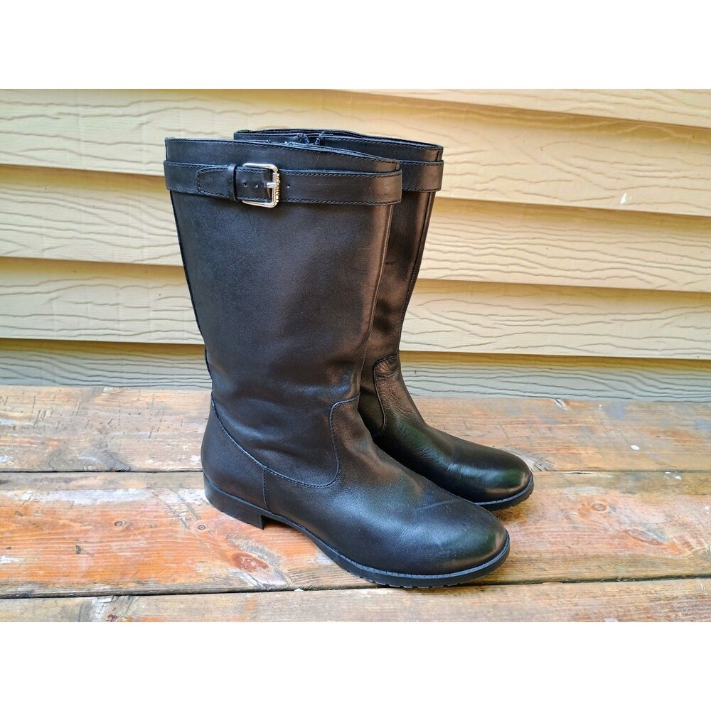 Ralph Lauren Black Sorissa Leather Mid Calf Boots Leather 9.5 *Read*